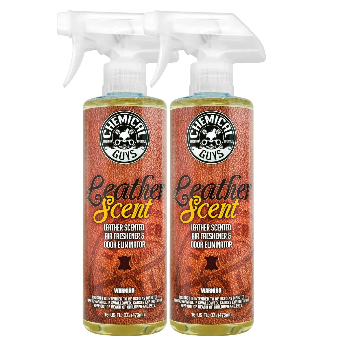 Chemical Guys AIR_102_1602 Ambientador y Eliminador de Olores Leather Scent Premium Aroma Duradero para Automóviles Camiones 2x473ml, Blanco