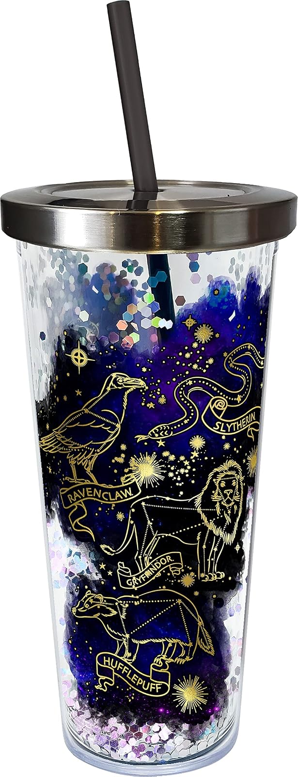 Spoontiques - Vaso de Harry Potter, taza de purpurina con popote, 20 onzas, acrílico, multicolor