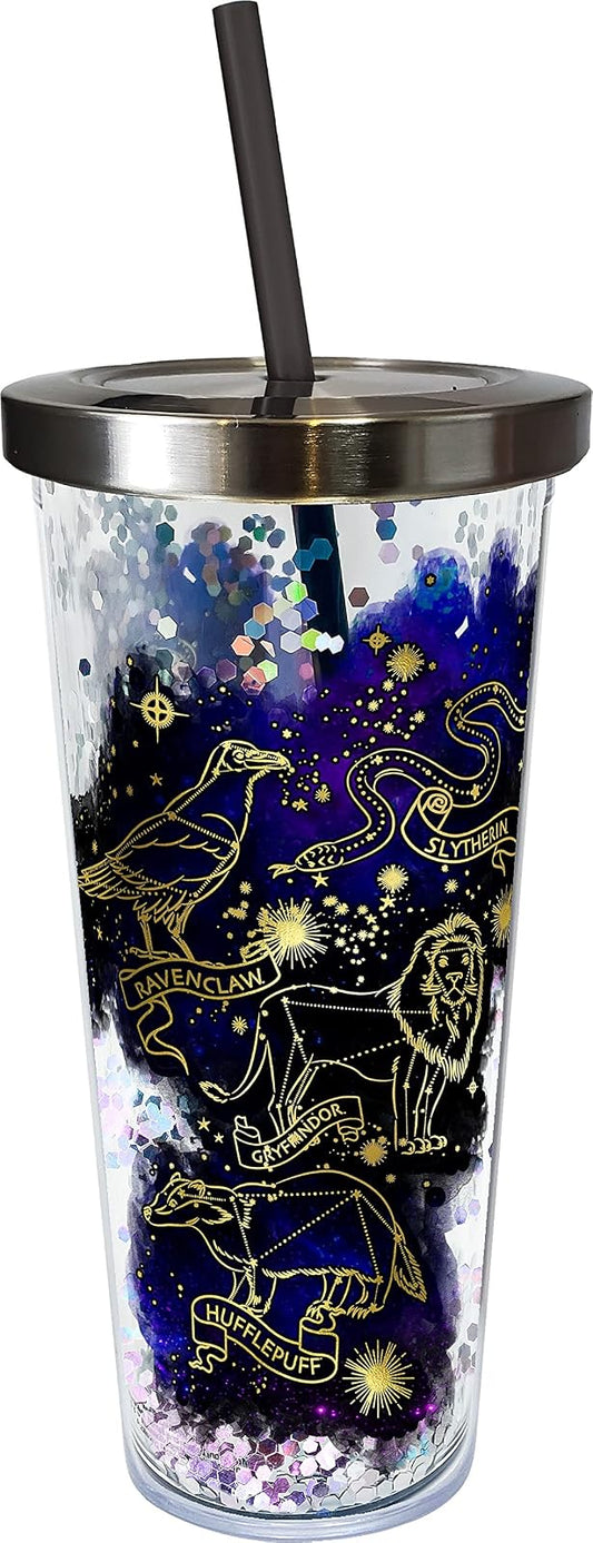 Spoontiques - Vaso de Harry Potter, taza de purpurina con popote, 20 onzas, acrílico, multicolor