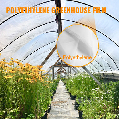 VEVOR Película de Polietileno para Invernadero, Dimensión de 9,7 x 7,6 m Invernadero Plástico Transparente, Espesor de 0,15 mm Paño Anticongelante para Plantas, Fácil de Bricolaje para Agricultura