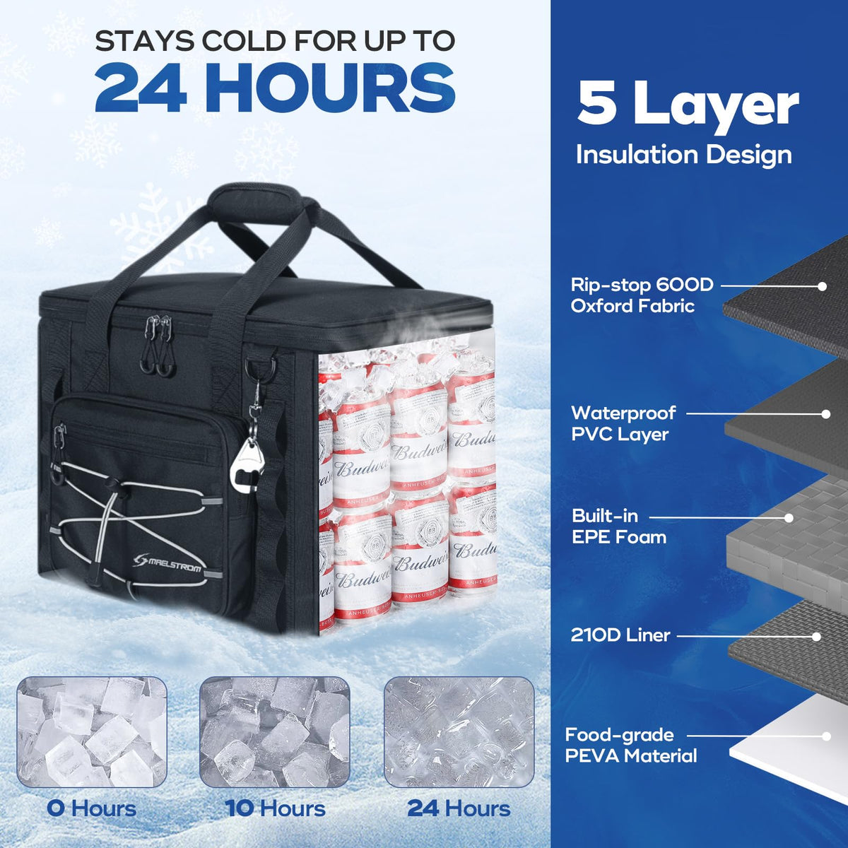 Maelstrom Hielera Portátil 30/40 Latas, Bolsa Térmica Plegable Hermética | Frío 24h hielo, Aislamiento 5 capas, Múltiples bolsillos, Ligera. Ideal Camping, Playa, Senderismo, Kayak, Viajes carreteros