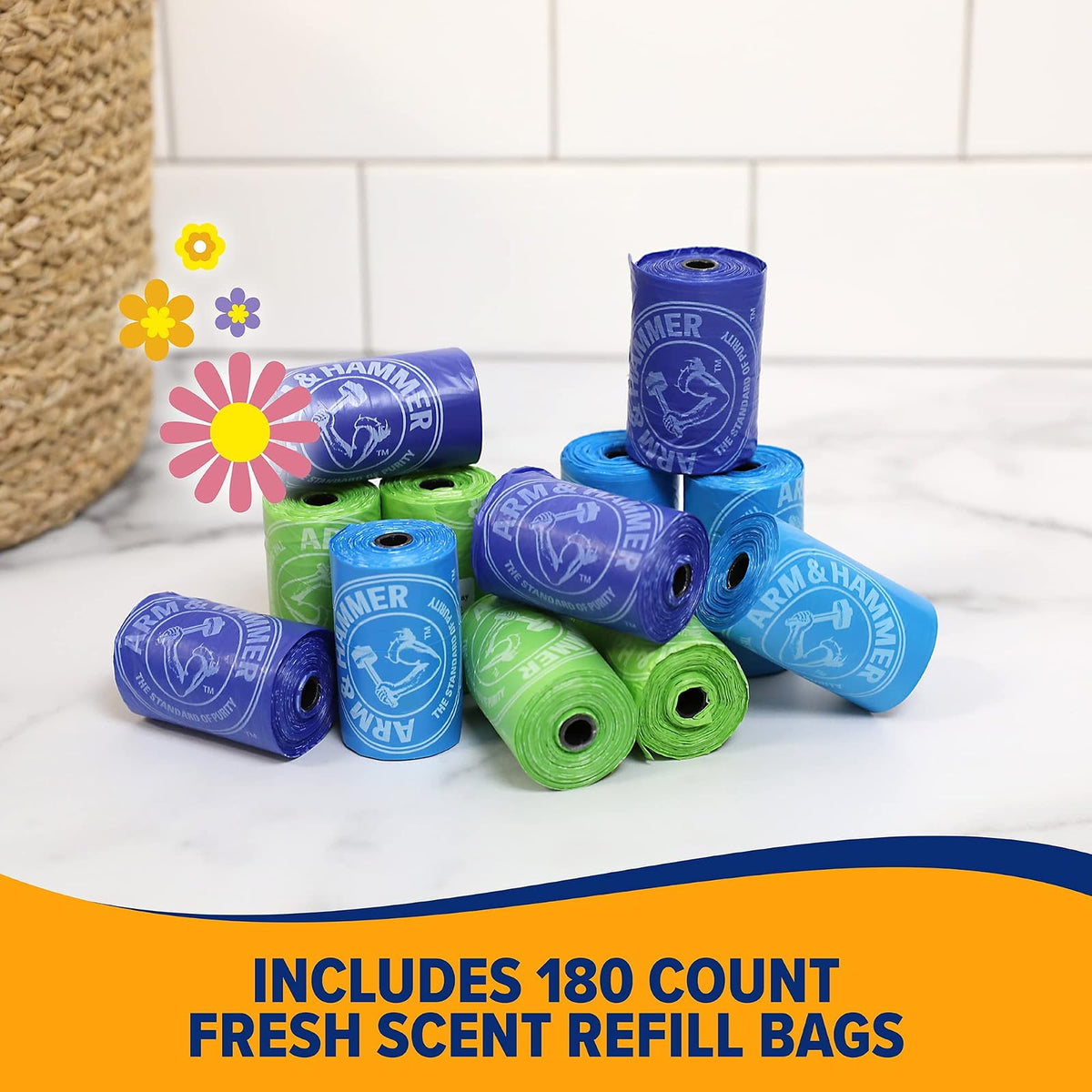 Petmate Arm & Hammer - Recambios Desechables para Bolsas de Basura de fácil rasgón, Varios Colores, Varios Paquetes Disponibles