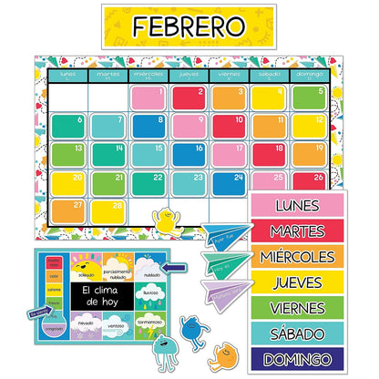 Carson Dellosa Happy Place - Juego de 139 piezas de calendario español, cabecera mensual, día festivo, cobertura de números, estaciones, clima, tabla de días de la semana, ESL o aula bilingüe, tablero