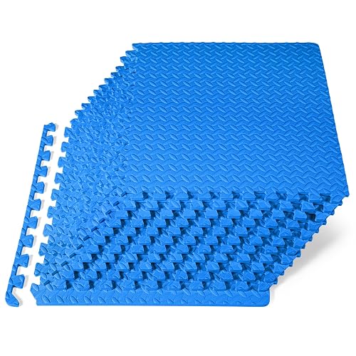 ProsourceFit Exercise Puzzle Mat , EVA Foam Interlocking Tiles Protective and Cushion Flooring for Gym Equipment, Exercise and Play Area, Blue - 1/2 Inch - 48 Sq Ft - 12 Tiles