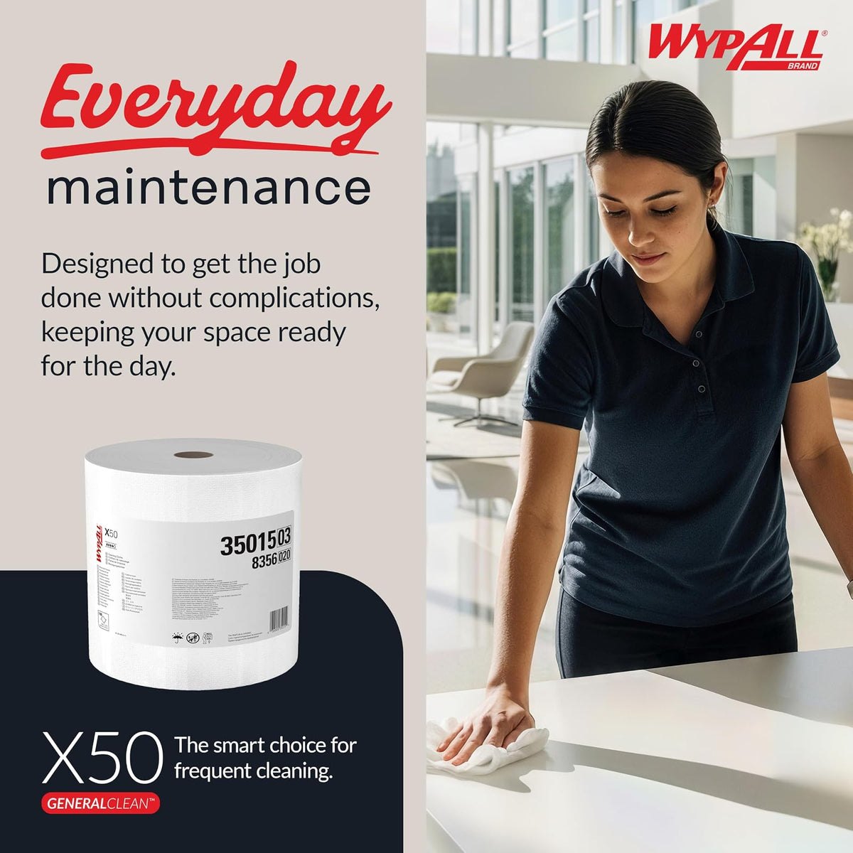 Wypall 35015 X50 Cloths, Jumbo Roll, 9 4/5 x 13 2/5, White