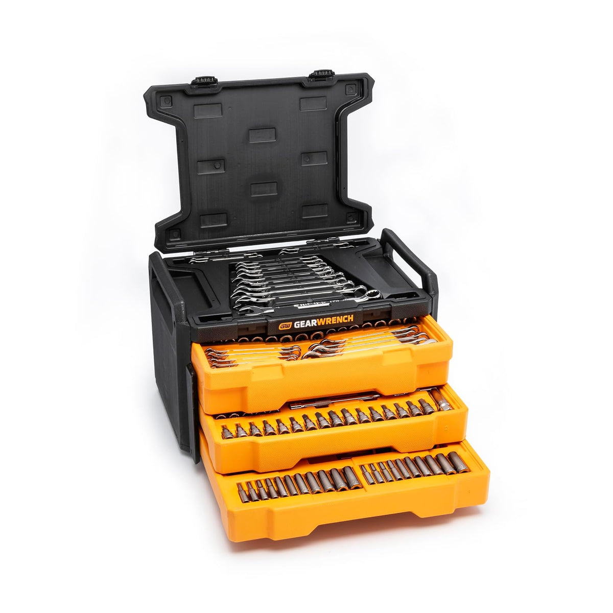 GEARWRENCH Juego de herramientas para mecánica en caja de almacenamiento con 3 cajones, 232 piezas, guías de 0.6 cm y 1 cm, métrico/SAE | GW72LLCBMTS