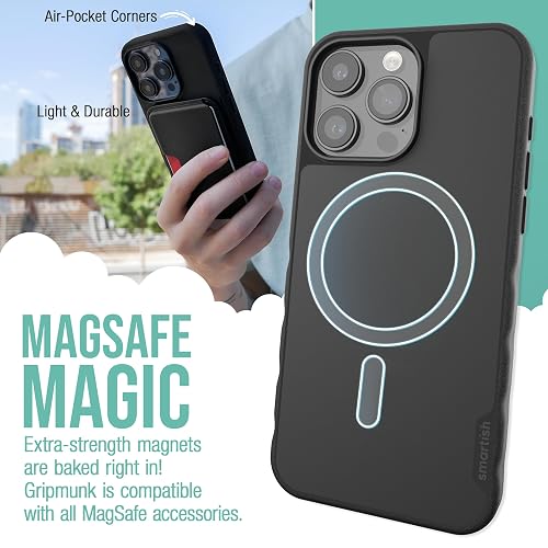 Smartish® - Funda magnética para iPhone 15 Pro Max, compatible con MagSafe [ligera + protectora] Funda de agarre delgada y delgada con forro de microfibra para Apple iPhone 15 Pro Max, color negro Tie