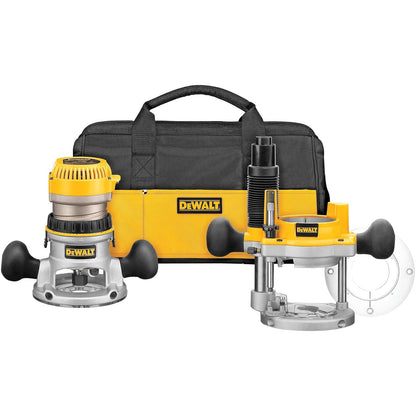 Dewalt DW618PKB 2-1/4 caballos de fuerza EVS Combinación de rebajadora de base fija y base ajustable con velocidad electrónica variable, inicio suave