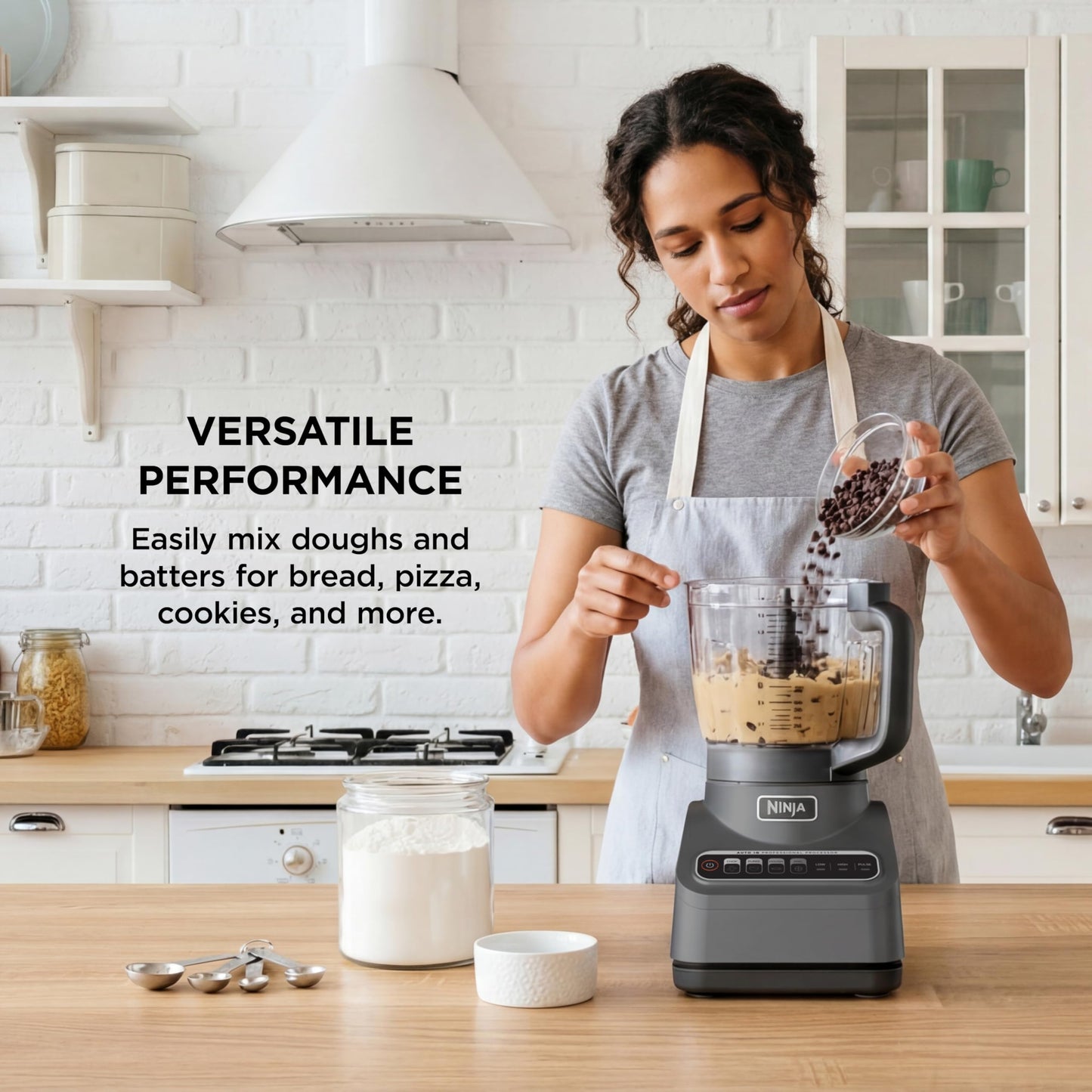 Procesador de alimentos ninja Professional Plus, 1000 vatios pico, 4 funciones para cortar, rebanar, purés y masa con tazón de procesador de 9 tazas, 3 cuchillas, conducto de alimentos y empujador,