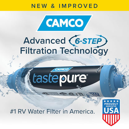 Camco Filtro de Agua Extra Grande: Reduce Mal Sabor, Olor, Sedimentos, Bacterias y Cloro - 1 Unidad - Filtro de Agua Potable para Caravana y Barco - Certificado Sin Plomo - 40019