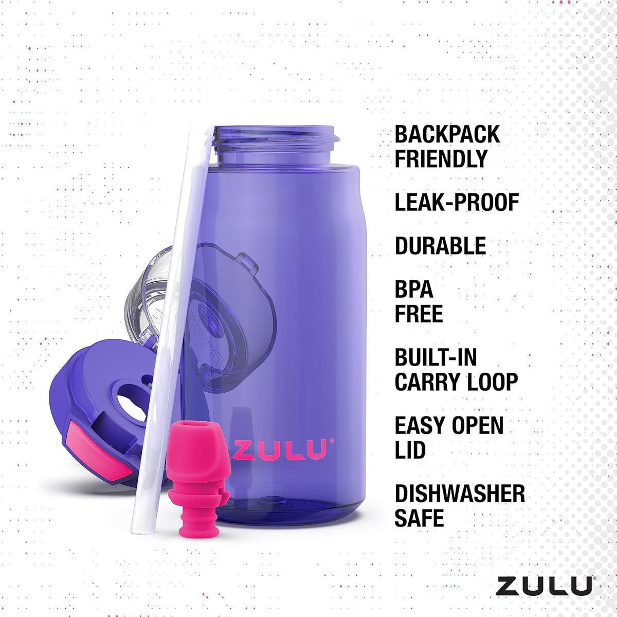 ZULU Kids Flex - Botella de agua de plástico Tritan de 16 onzas con boquilla de silicona, tapa abatible a prueba de fugas y bucle de transporte suave al tacto para mochila escolar, lonchera y deportes