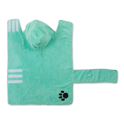 Bone Dry Colección Pet Robe - Bata de baño de Microfibra Absorbente Bordada con Cierre Ajustable, para Perros y Gatos, Talla M, Color Aguamarina