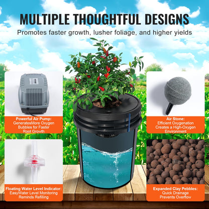 VEVOR DWC Sistema hidropónico, 5 galones y 8 Cubos, cubeta de Cultivo de Agua Profunda, Kit de Cultivo hidropónico con Bomba, Piedra de Aire y Dispositivo de Nivel de Agua, para Verduras de Hoja y