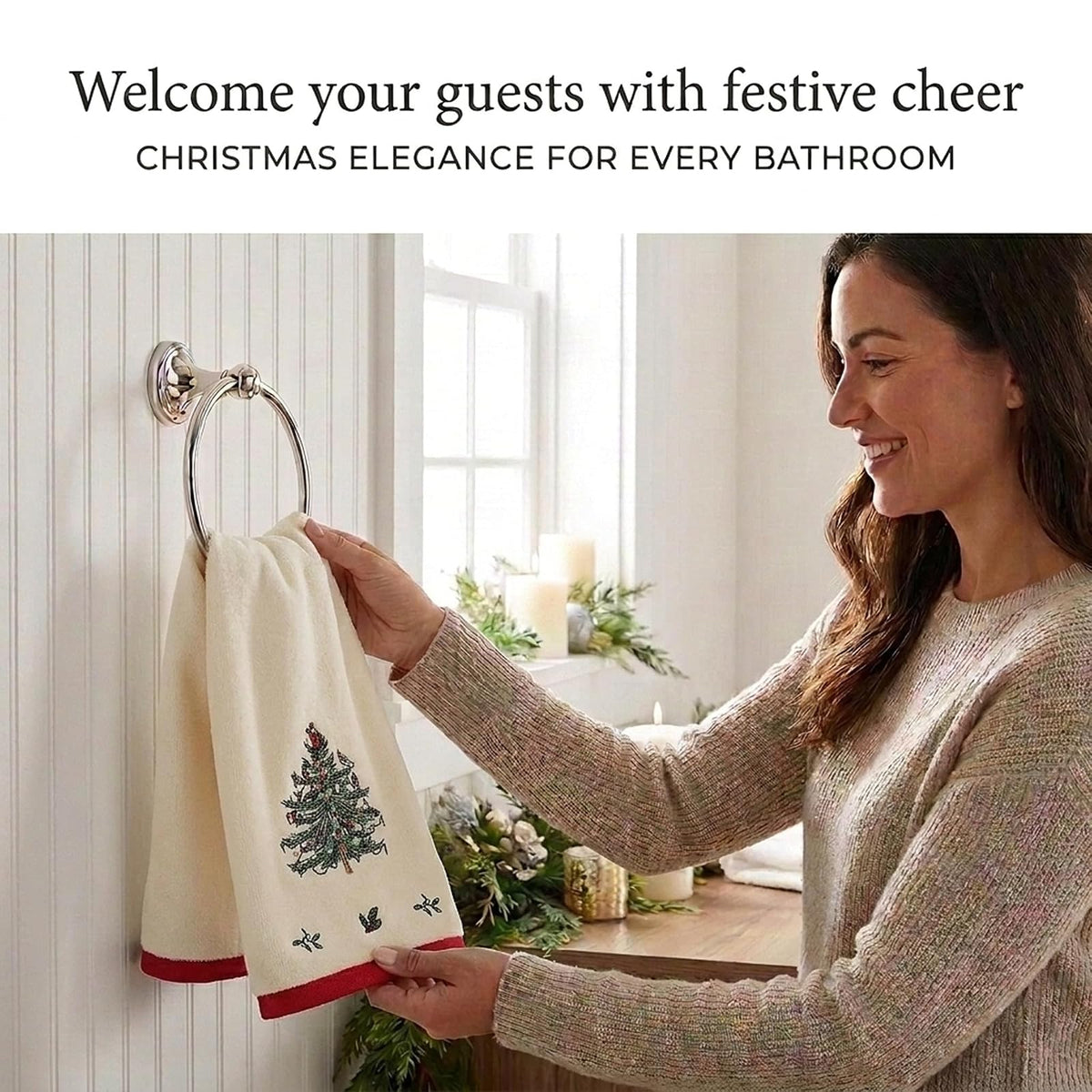 Avanti Linens - Toalla de Mano, decoración de baño de día Festivo (colección roja del árbol de Navidad)