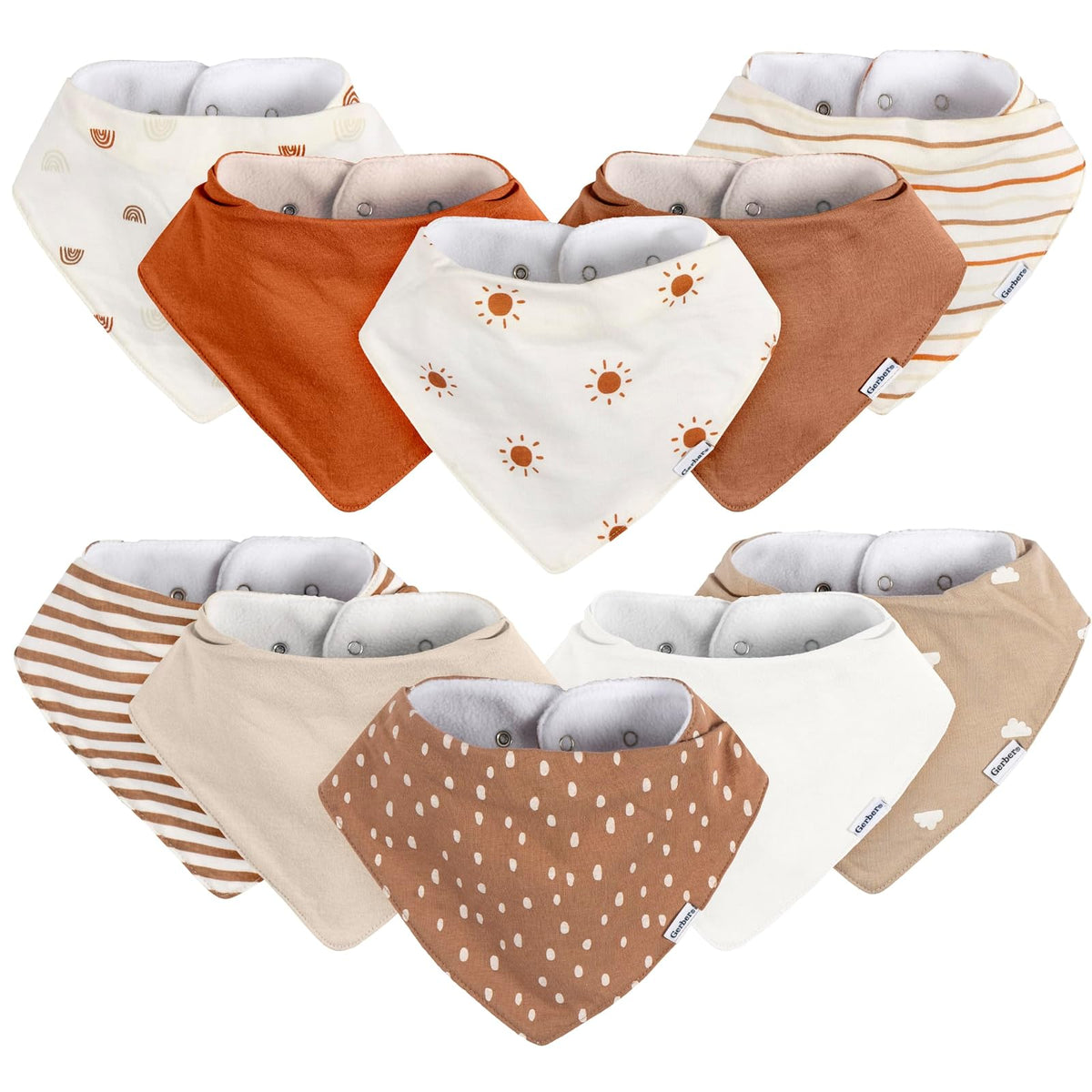 Gerber Bandana Bibs Babero Unisex bebé | Paquete de 10 baberos unisex con broches ajustables para un ajuste cómodo en recién nacidos y bebés.