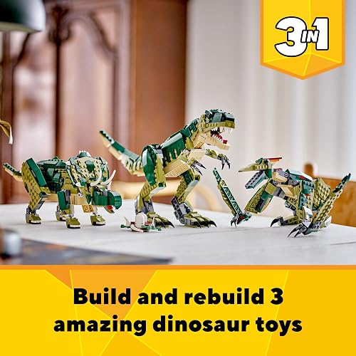 LEGO® Creator 3en1 T. Rex Convertible en Triceratops o Pterodáctilo, Figuras articuladas de Dinosaurios, Juguete de construcción Ideal como Regalo para niños y niñas 31151