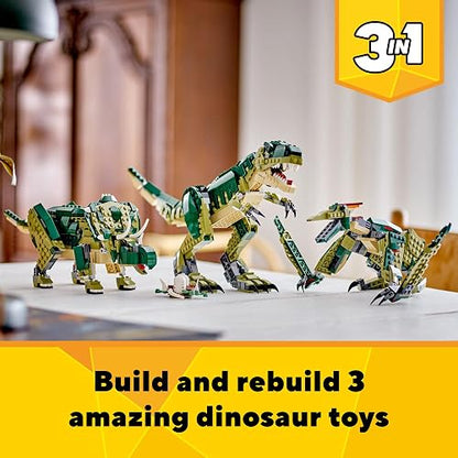 LEGO® Creator 3en1 T. Rex Convertible en Triceratops o Pterodáctilo, Figuras articuladas de Dinosaurios, Juguete de construcción Ideal como Regalo para niños y niñas 31151