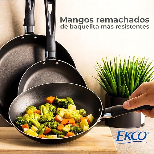 Ekco | Juego de Sartenes con Antiadherente 4 Piezas de Aluminio - Color Negro