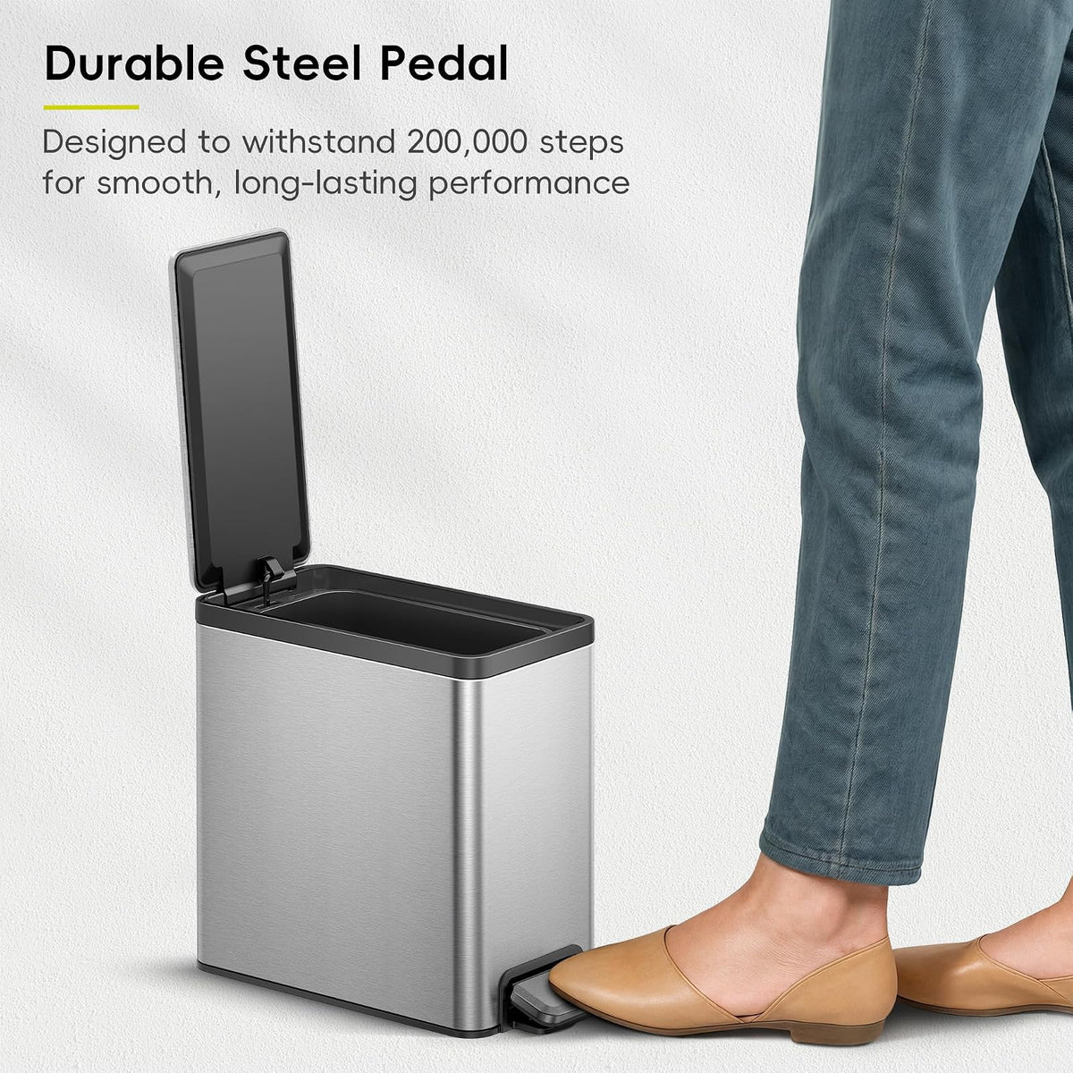 EKO - cubeta de basura pequeño delgado para baño con tapa, cubeta de basura de cocina de acero inoxidable con cubeta interior extraíble, paquete de 2 cubos de basura de 6 litros/1.6 galones