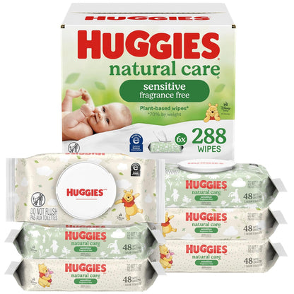 Huggies Natural Care Toallitas sin Perfume para Bebé, Tapa Abatible - 6 paquetes de tapa abatible - 48 Count (Pack of 6)