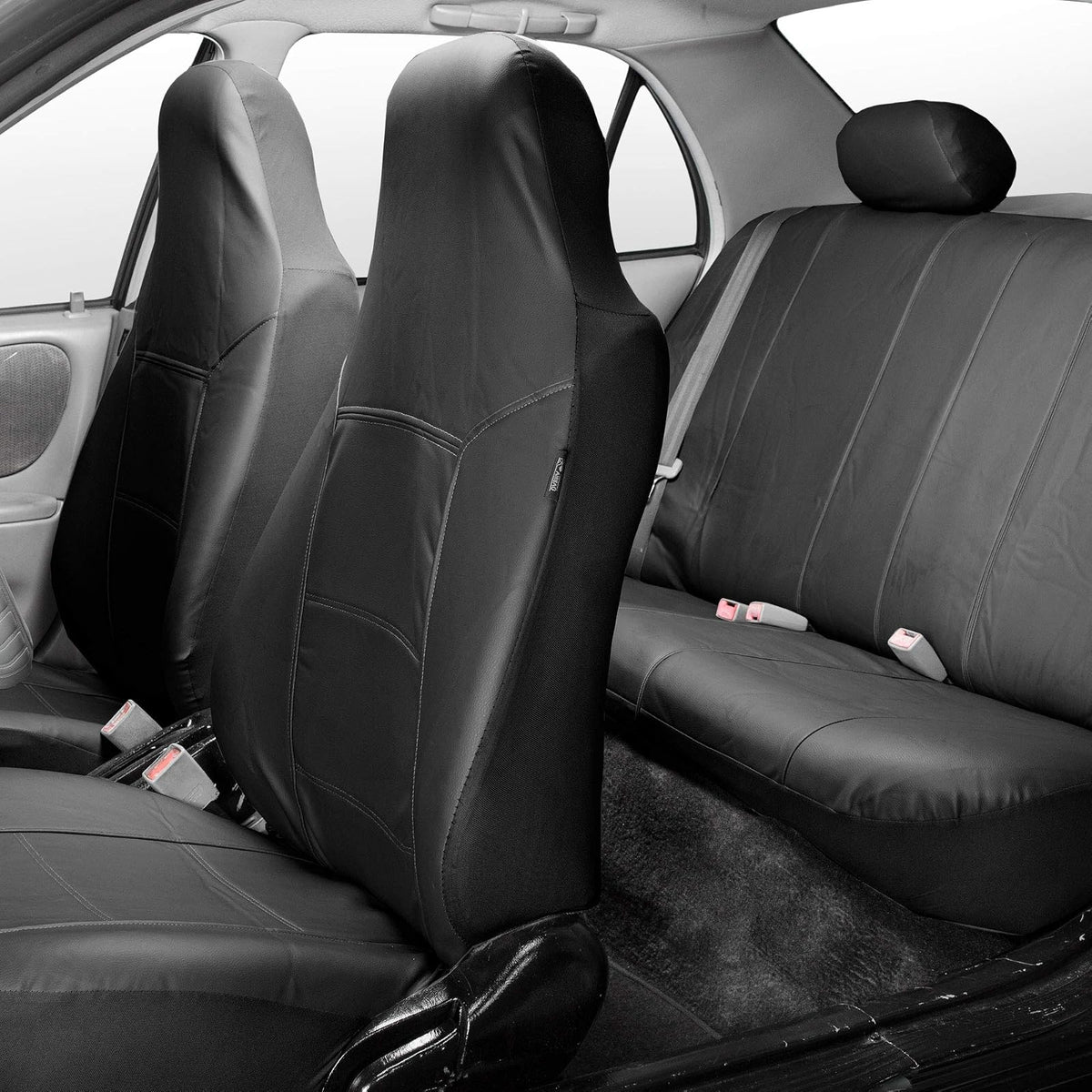 FH GROUP Universal Fit Full Set High Back Royal Seat Cover - PU Leather (Black) (Airbag Compatible and Rear Split, Fit Most Car, Truck, SUV, or Van, FH-PU103115)