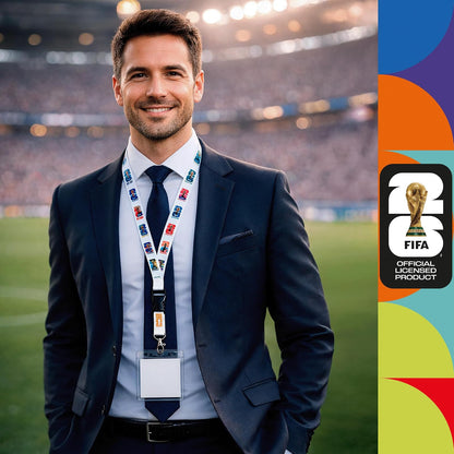 Wagon International Cordón Porta credenciales con Emblema 2D de Todas Las Ciudades anfitrionas con Licencia Oficial de la Copa Mundial DE LA FIFA 2026ᵀᴹ