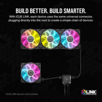 CORSAIR iCUE Link RX140 Ventiladores PWM RGB de 140 mm con iCUE Link System Hub - Rodamiento de Cúpula Magnética - Paquete Doble - Negro