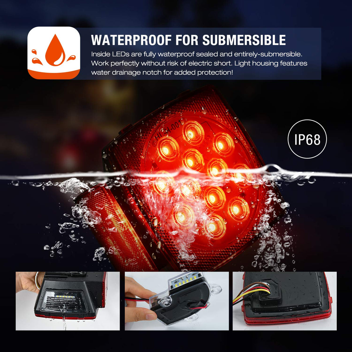 Nilight Luces LED Cuadradas para Remolque 12V IP68 Sumergibles con Funciones Combinadas