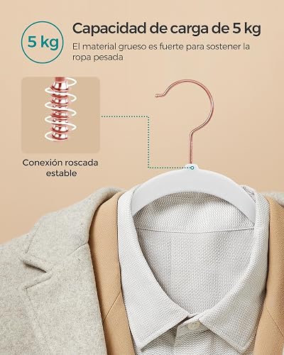 SONGMICS Ganchos de Ropa de Terciopelo 50 PCS, Giratorios de 360° | Para Ropa Fina y Abrigos, Antideslizantes y Ahorradores de Espacio, MCRF026W03