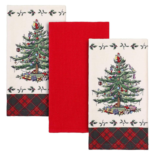 Avanti Linens Spode - Juego de 3 Toallas de Cocina, algodón Suave y Absorbente, decoración de baño de día Festivo, colección de tartán para árbol de Navidad