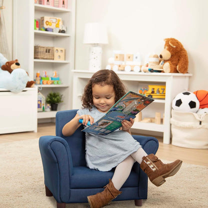 Melissa & Doug Sillón de niños, mobiliario de mezclilla para niños, construcción resistente, múltiples colores, 46.482 cm alto x 44.45 cm ancho x 58.42 cm largo