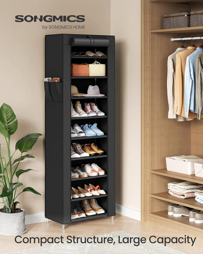 SONGMICS URXJ034BH01 - Zapatero de 10 Niveles, clóset de Almacenamiento con Cubierta a Prueba de Polvo, Organizador de Almacenamiento no Empotrado para clóset, Entrada, sostiene 20 Pares de Zapatos