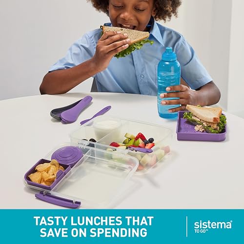 Sistema® Bento Create To Go™ - Contenedor de almacenamiento de alimentos de 1.4 L, caja bento con tapa y divisores, paquete de 2, verde azulado menta