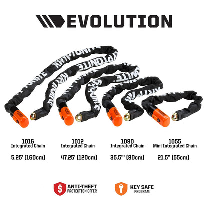 Kryptonite Evolution 1012 - Candado de cadena para bicicleta, 4 pies de largo, 10 mm, cadena de acero resistente, antirrobo, vendido, seguro, dorado, con llaves para bicicleta eléctrica, motocicleta,