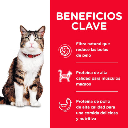 Hill's Science Diet Hairball Croquetas para Gato Adulto Sabor Pollo 1.6Kg | Croquetas Hill's para gato, pollo real, control de bolas de pelo, piel y pelaje sanos, fibra natural