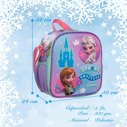 Ruz Lonchera Infantil y Preescolar | Frozen | 100% Poliéster Edición Premium Capacidad 3 Litros | Bolsa Escolar para Niños con Forro Interior y Cierre de Cremallera | Recomendado desde 3 años