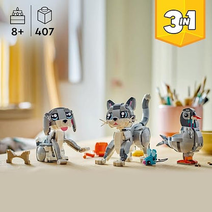 LEGO® Creator 3en1 Gato Juguetón Juguete con Animales, transformable en Figura de Perro o Paloma, Set de construcción, Regalo de cumpleaños para niñas y niños de 8 años o más 31163