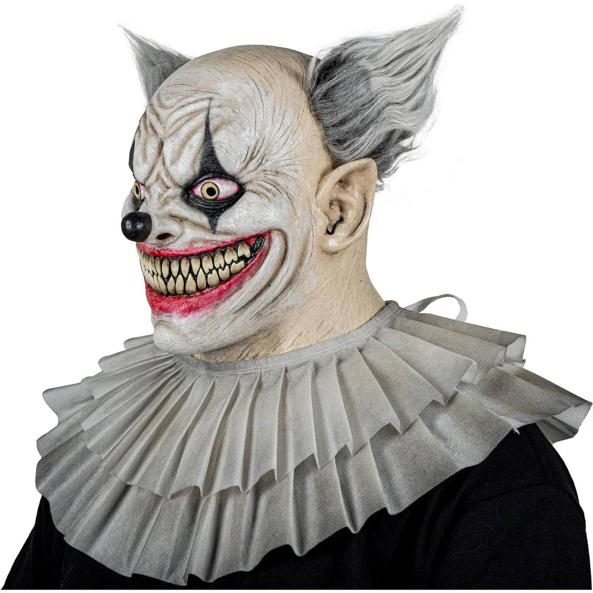 REV Máscara de Látex Clown Smiles con Cuello, Máscara Realista de Payaso Sonriente Talla Mediana para Halloween, Cosplay y Fiestas de Terror