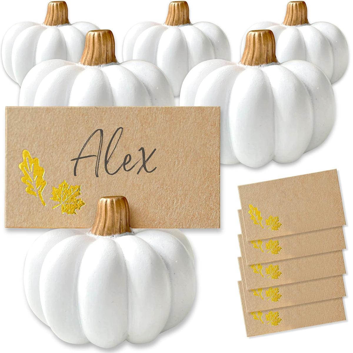 Kate Aspen Tazón Decorativo de Calabaza Blanca con Tapa - Portatarjetas de calabaza blanca