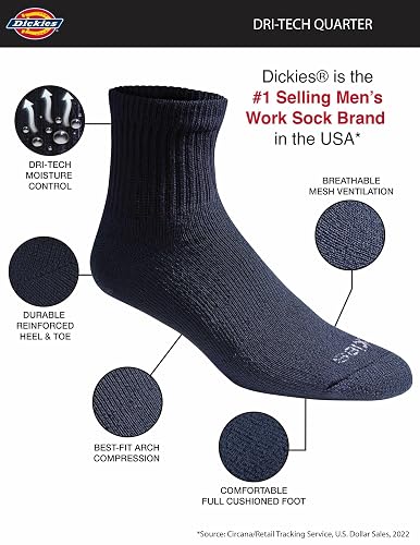 Dickies Men's Dri-Tech Moisture Control Quarter Socks Multi-Pack