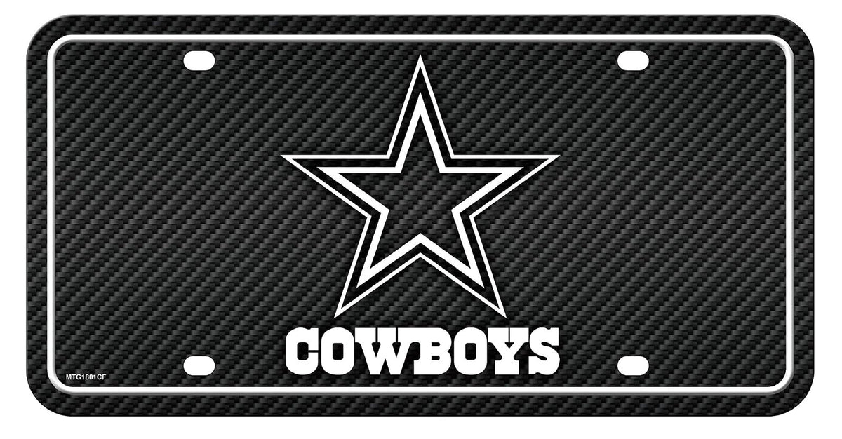 Rico Industries Placa Metálica NFL Fibra de Carbono para Auto - Dallas Cowboys