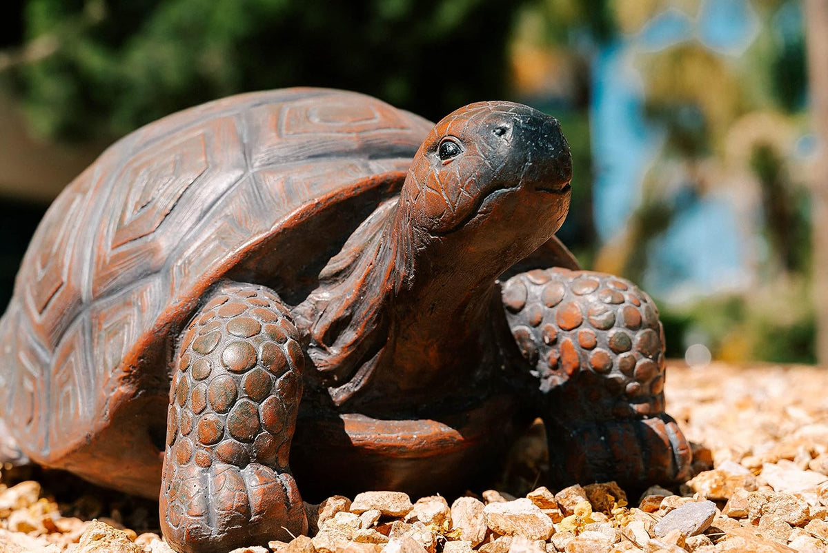 XBrand Estatua de Tortuga Caminante MgO marrón y Negro de 21.3 Pulgadas de Largo, decoración Interior o Exterior, Escultura de diseño Natural, (TurtleBnBkX84)