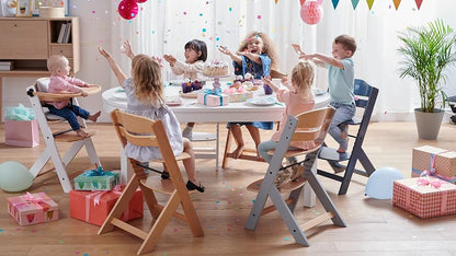 Kinderkraft ENOCK Silla Alta de Madera, Periquera Infantil, Portatil, para niños, Evolutiva silla alta, Ergonómica, Con accesorios, Barrera y Bandeja, Madera natural