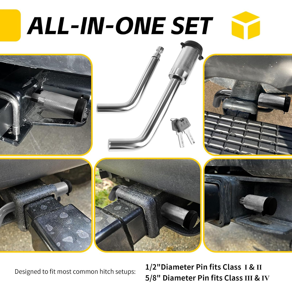 MaxxHaul 50058 Candado Receptor Enganche con Pasadores 5/8" y 1/2" Negro Estándar para Receptores 1-1/4" 2" 2-1/2" SUV/Camionetas