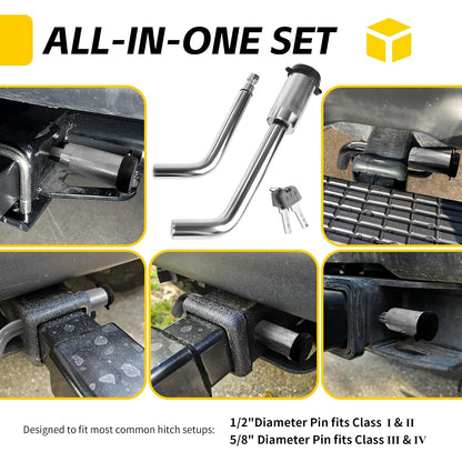 MaxxHaul 50058 Candado Receptor Enganche con Pasadores 5/8" y 1/2" Negro Estándar para Receptores 1-1/4" 2" 2-1/2" SUV/Camionetas