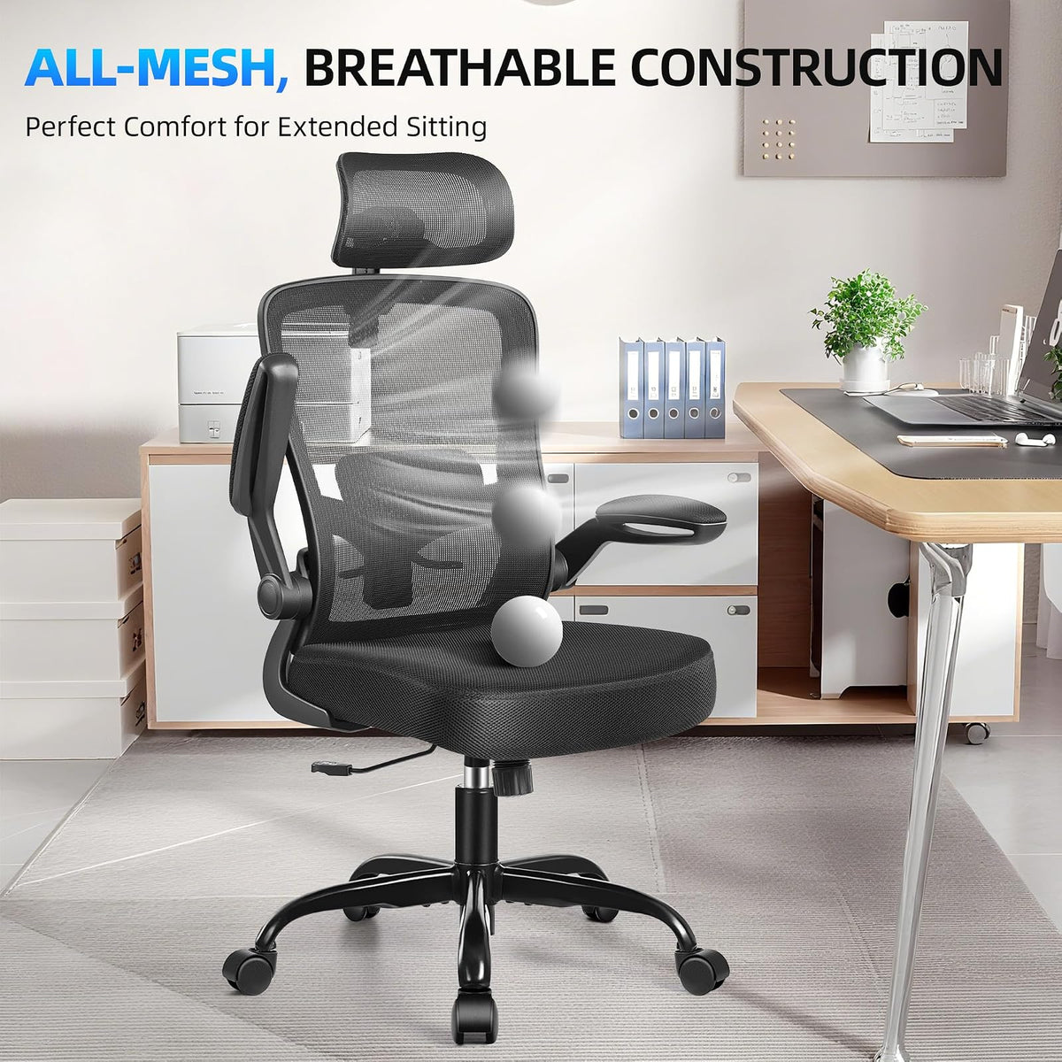FelixKing - Silla ergonómica de Oficina, reposacabezas con Soporte Lumbar Ajustable, Silla giratoria para Oficina en casa con Respaldo Alto y reposabrazos, Silla de Juegos de Altura Ajustable (Negro)