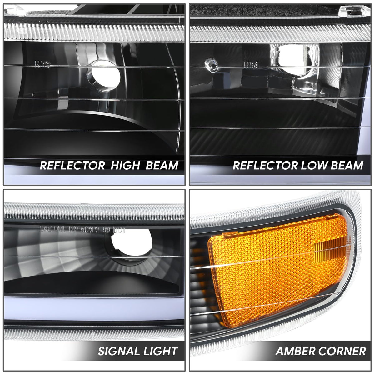 DNA MOTORING - Par de Faros Delanteros Transparentes, Reflector ámbar halógeno/LED Compatible con Silverado 1500/1999-2002 Silverado/2001-2002 Silverado 2500 HD, HL-SSLB-CSIL99-4P-BK-AM