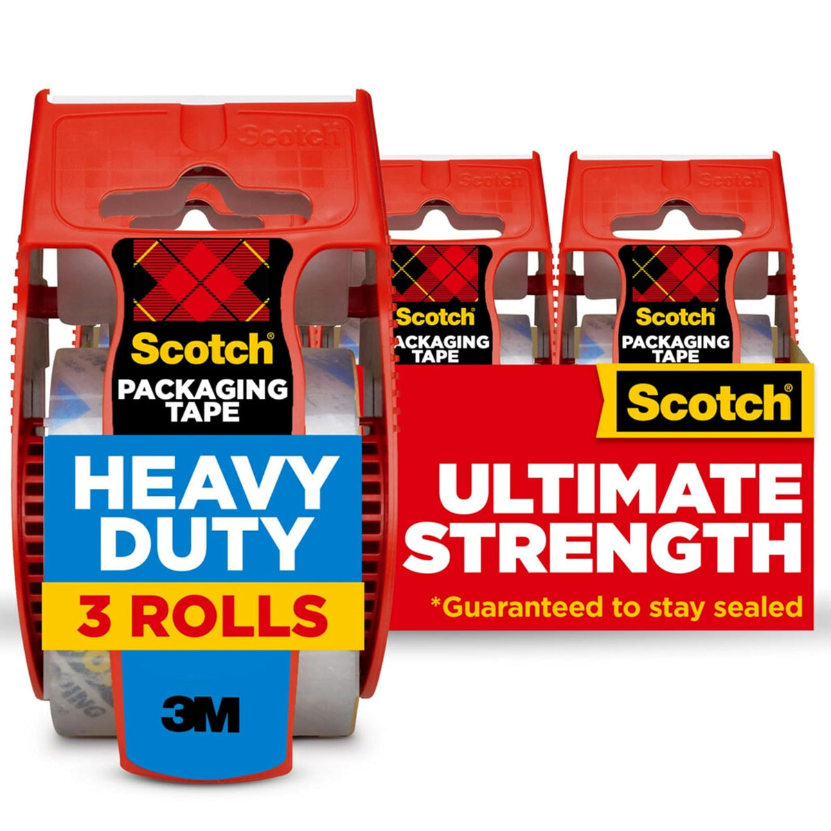 Scotch Cinta de embalaje resistente, 1.88 x 22.2 yardas, diseñada para embalar, enviar y enviar, sellado fuerte en todos los tipos de caja, núcleo de 1.5 pulgadas, transparente, 3 rollos con