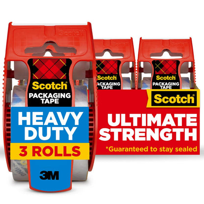 Scotch Cinta de embalaje resistente, 1.88 x 22.2 yardas, diseñada para embalar, enviar y enviar, sellado fuerte en todos los tipos de caja, núcleo de 1.5 pulgadas, transparente, 3 rollos con