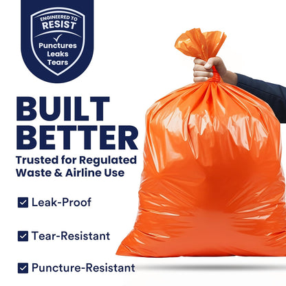 Plasticplace Contractor Trash Bags 42 Gallon - 3.0 Mil, Orange Heavy Duty Garbage Bag 33” x 48” (50 Count)